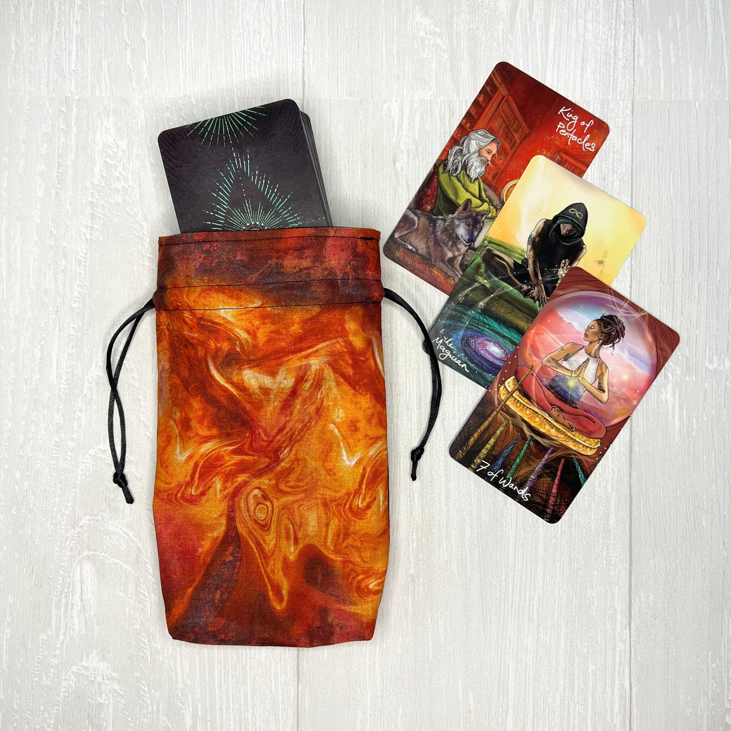 Orange Fiery Tarot Bag, Lined Drawstring Pouch, Tarot Deck Storage Holder, Pagan Witchcraft Wiccan Divination Tools Gifts & Supplies