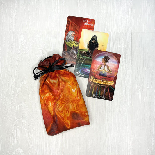 Orange Fiery Tarot Bag, Lined Drawstring Pouch, Tarot Deck Storage Holder, Pagan Witchcraft Wiccan Divination Tools Gifts & Supplies