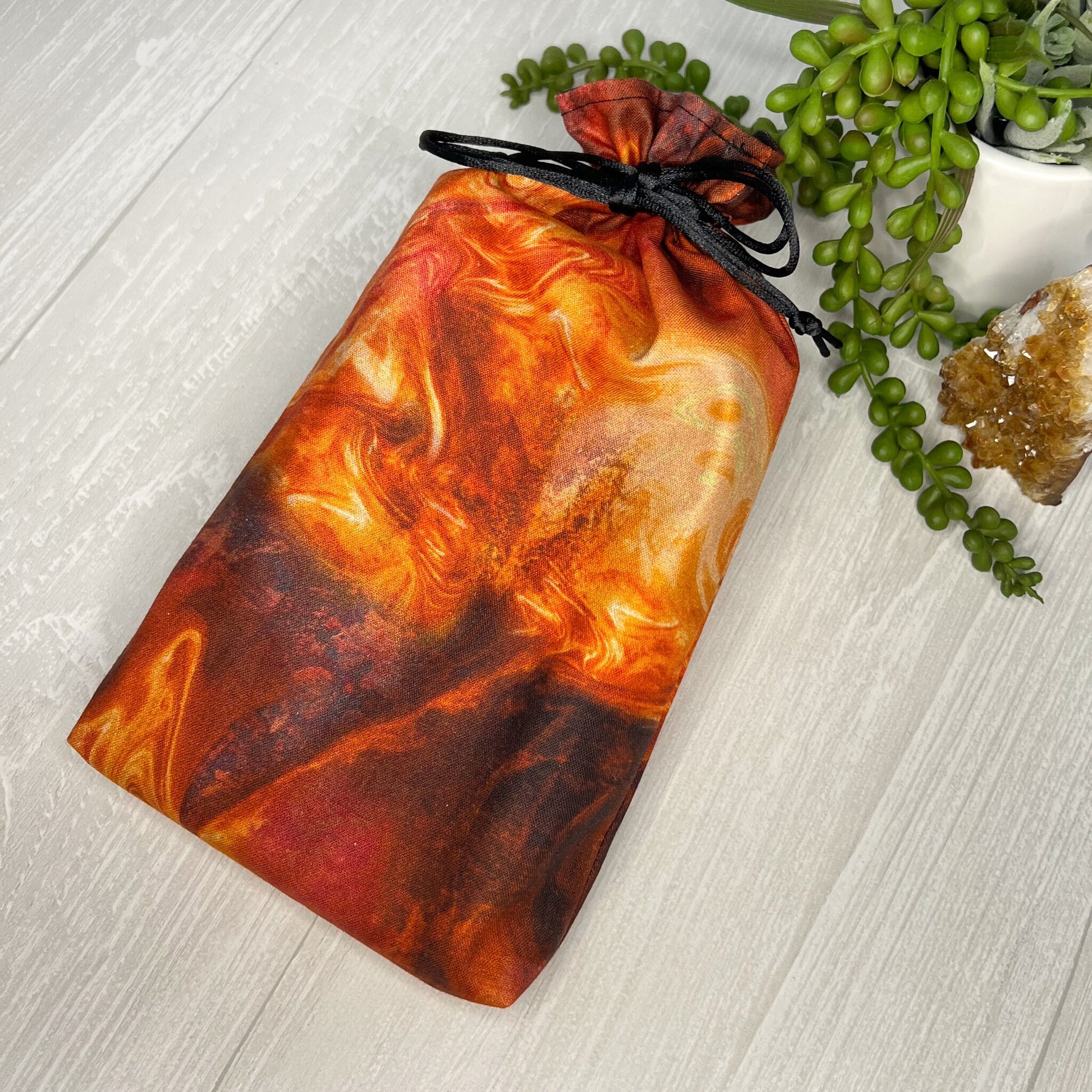Large Orange Fiery Tarot Deck Bag, Oracle Card Drawstring Pouch, Deck Storage Holder, Pagan Witchcraft Divination Tools Gifts & Supplies