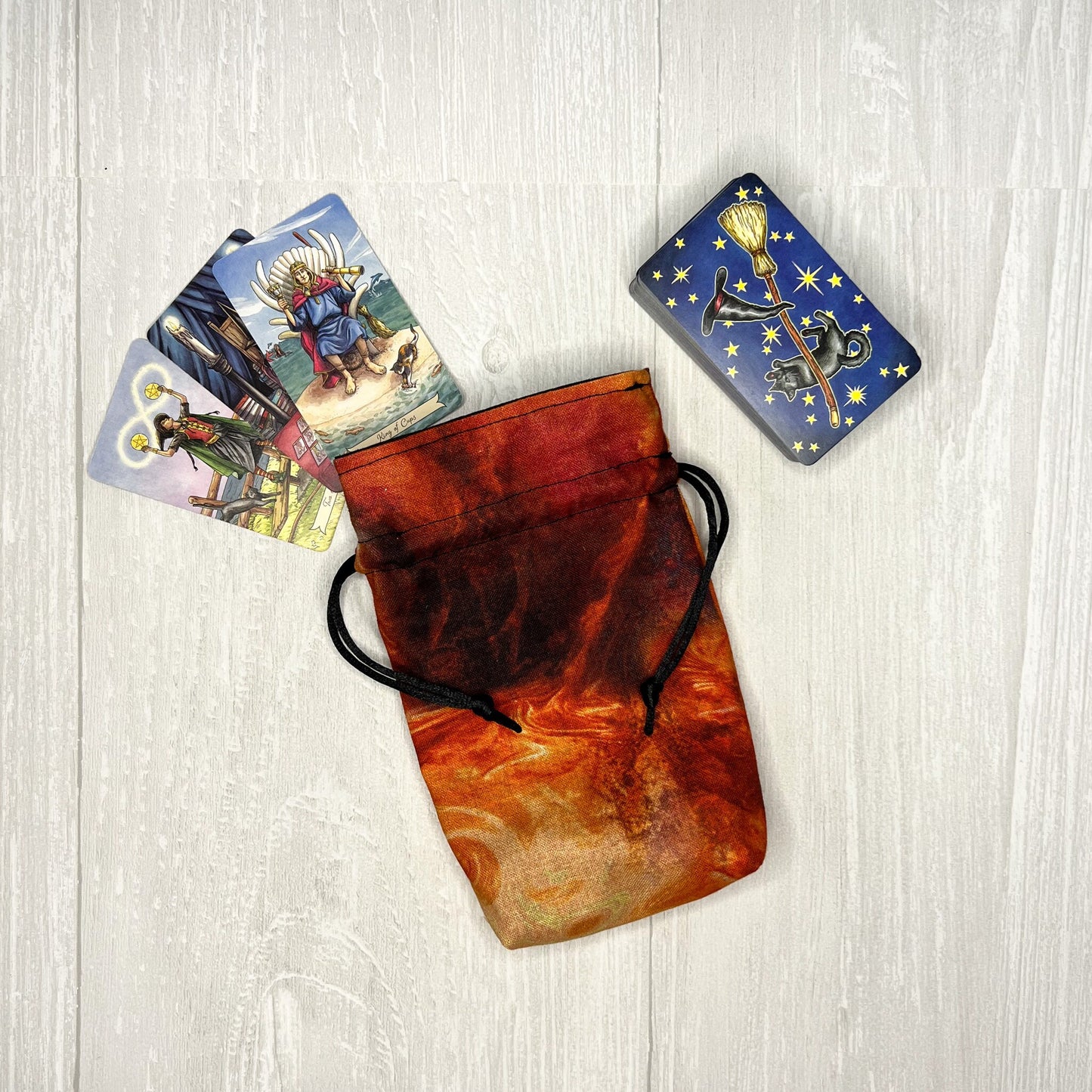 Mini Orange Fiery Tarot Deck Bag, Drawstring Pouch, Pocket Tarot, Dice Rune Crystal Bag, Witchcraft & Wiccan Supplies Gift, Divination Tools