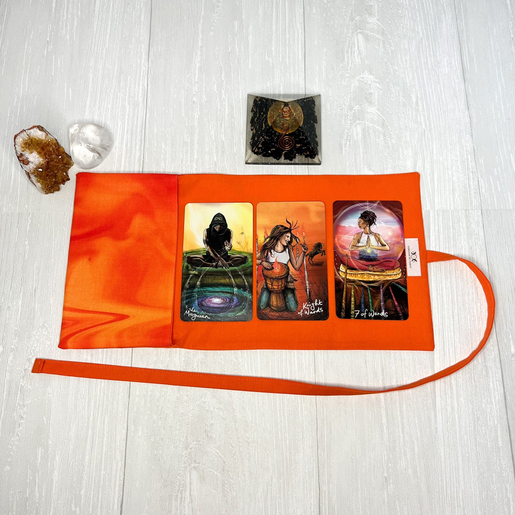 Orange Fire Tarot Wrap, Flame Tarot Fold Over Pouch, Tarot Supplies & Accessories, Tarot Card Holder, Divination Tools, Tarot Reader Gift