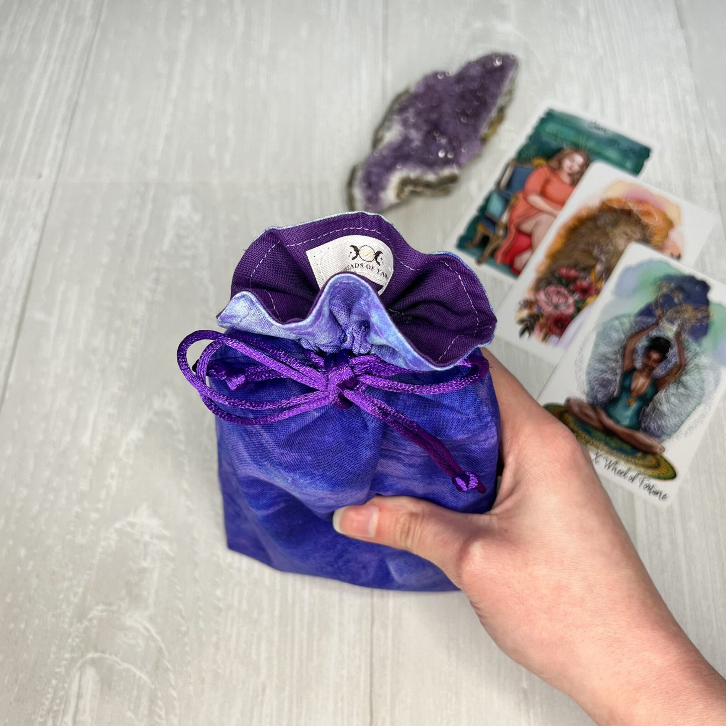 Blue and Purple Tarot Bag, Tarot Drawstring Pouch, Tarot Deck Storage Holder, Pagan Witchcraft Wiccan Divination Tools Gifts & Supplies