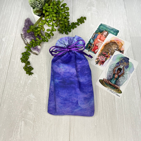 Blue and Purple Tarot Bag, Tarot Drawstring Pouch, Tarot Deck Storage Holder, Pagan Witchcraft Wiccan Divination Tools Gifts & Supplies