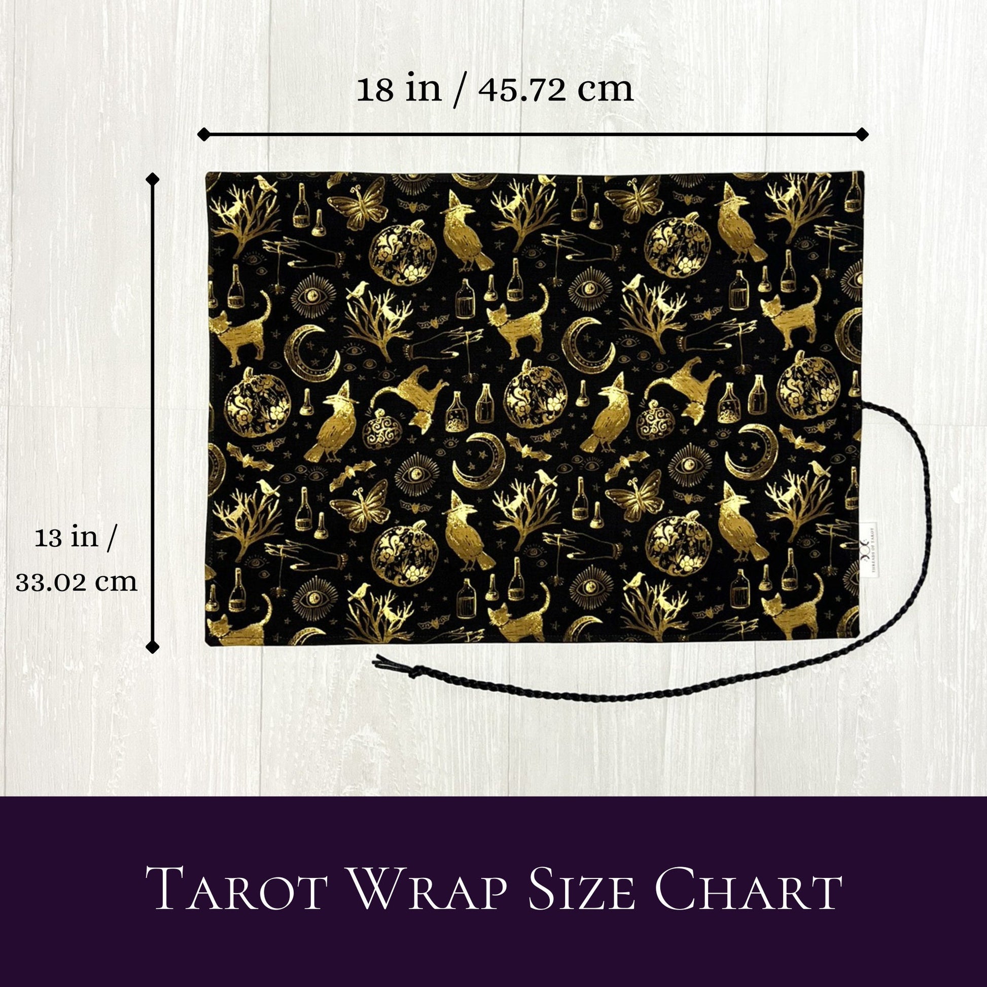 Witchy Tarot Wrap, Black & Gold Tarot Deck Storage Cloth, Tarot Card Holder, Pagan Witchcraft Wiccan Divination Supplies, Tarot Accessories