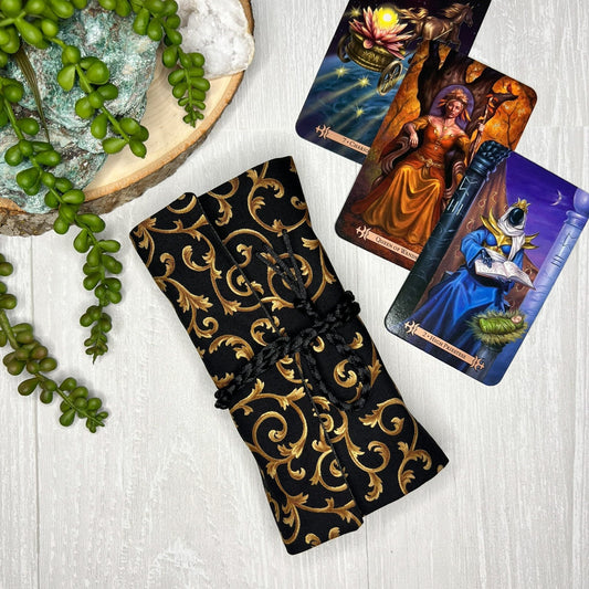 Brown Swirl Tarot Wrap Pouch, Tarot Fold Over Pouch, Tarot Supplies & Accessories, Tarot Card Holder, Divination Witch Tarot Reader Gift
