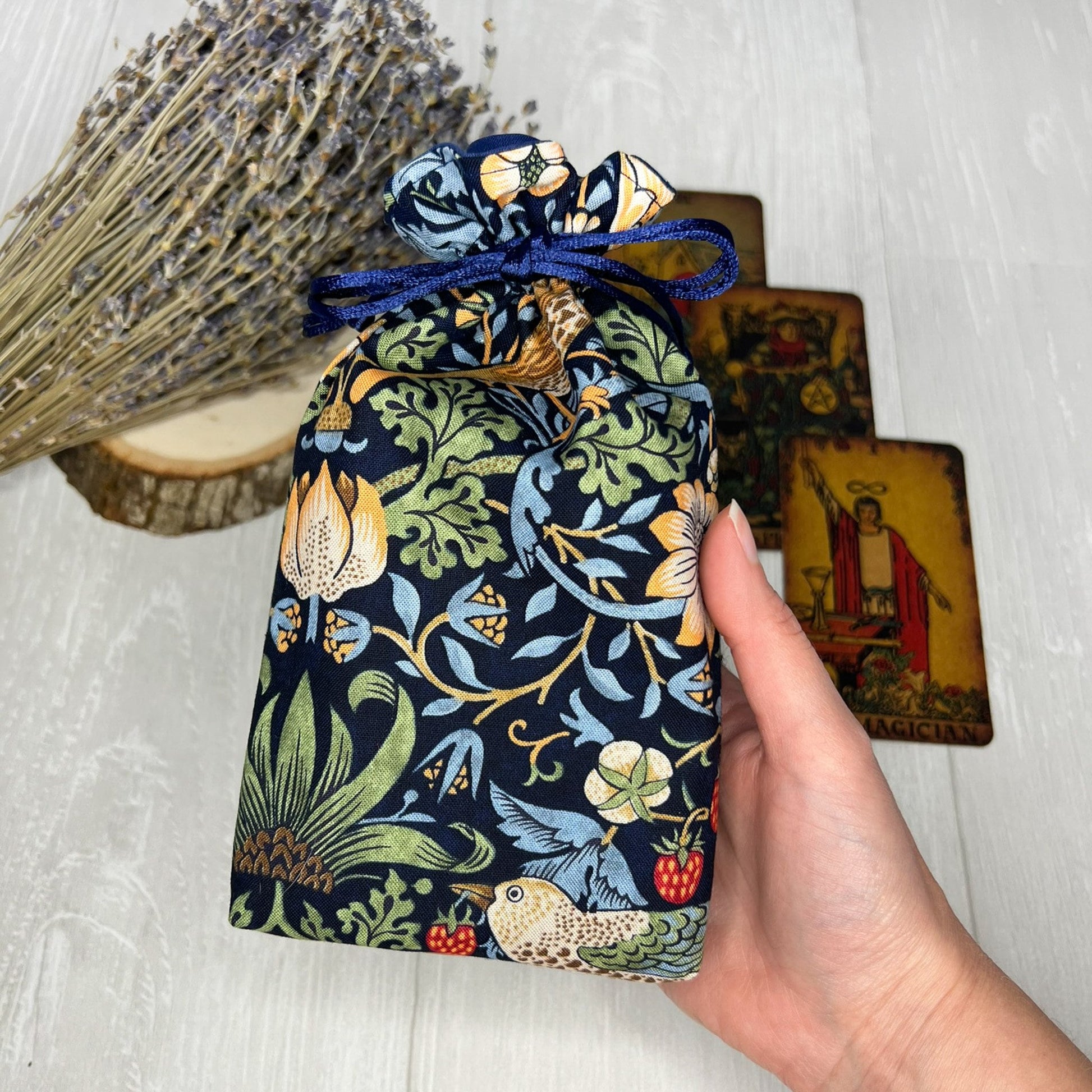 Floral & Bird Tarot Bag, William Morris Drawstring Pouch, Tarot Deck Storage Holder, Pagan Witchcraft Wiccan Divination Tool Gifts Supplies