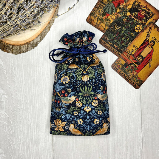 Floral & Bird Tarot Bag, William Morris Drawstring Pouch, Tarot Deck Storage Holder, Pagan Witchcraft Wiccan Divination Tool Gifts Supplies