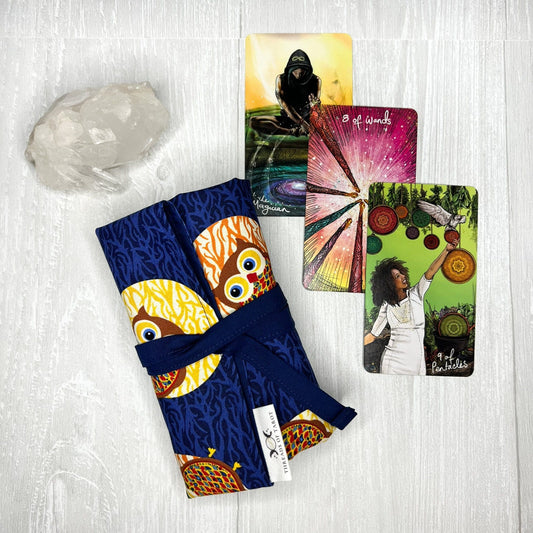 Owl Tarot Wrap, Blue Tarot Deck Storage Cloth, Oracle Deck Holder, Pagan Witchcraft Wiccan Divination Supplies, Tarot Accessories