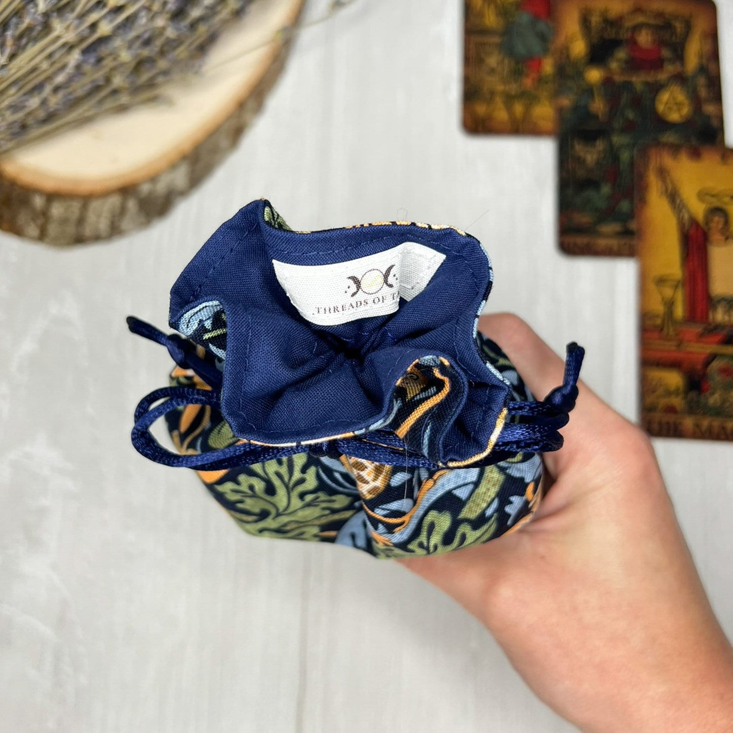 Floral & Bird Tarot Bag, William Morris Drawstring Pouch, Tarot Deck Storage Holder, Pagan Witchcraft Wiccan Divination Tool Gifts Supplies