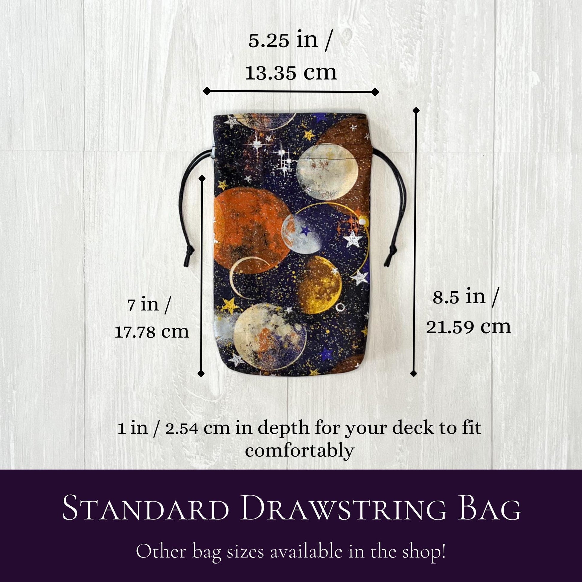 Celestial Tarot Bag, Drawstring Pouch, Tarot Deck Storage Holder, Standard Tarot, Moons Planet Witchcraft Wiccan Divination Gifts & Supplies