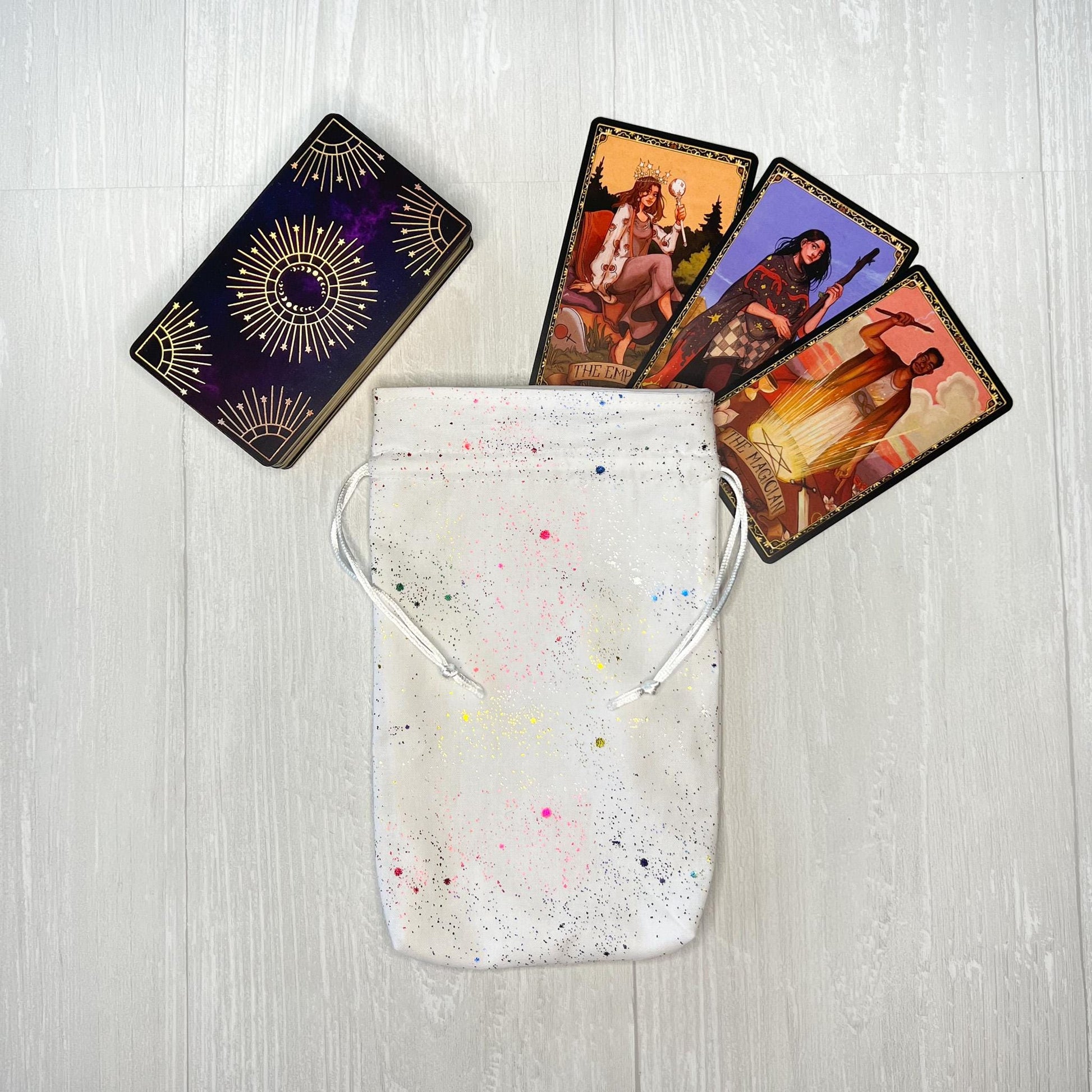 Rainbow Tarot Bag, Metallic Specks Drawstring Pouch, Tarot Deck Storage Holder, Witchcraft Divination Gifts & Supplies, Oracle Deck Pouch