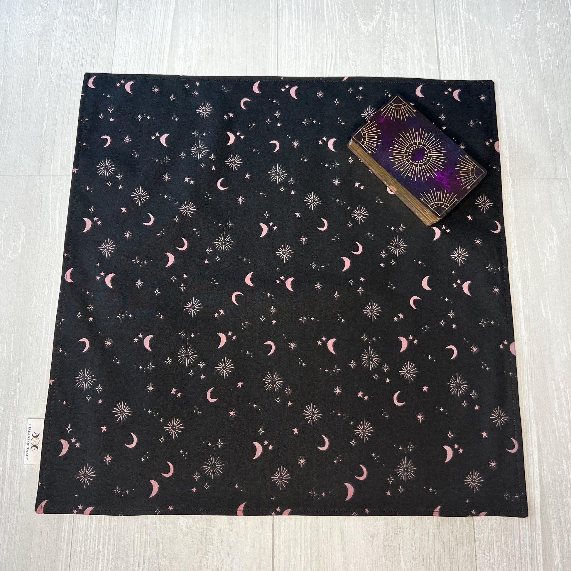 Moon & Star Tarot Cloth, 17"x17" Purple Black Altar Cloth, Tarot Reading Supplies and Accessories, Rune Casting Cloth, Tarot Reader Gift