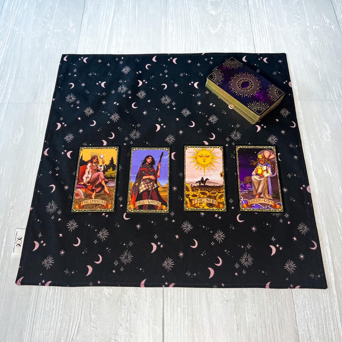 Moon & Star Tarot Cloth, 17"x17" Purple Black Altar Cloth, Tarot Reading Supplies and Accessories, Rune Casting Cloth, Tarot Reader Gift
