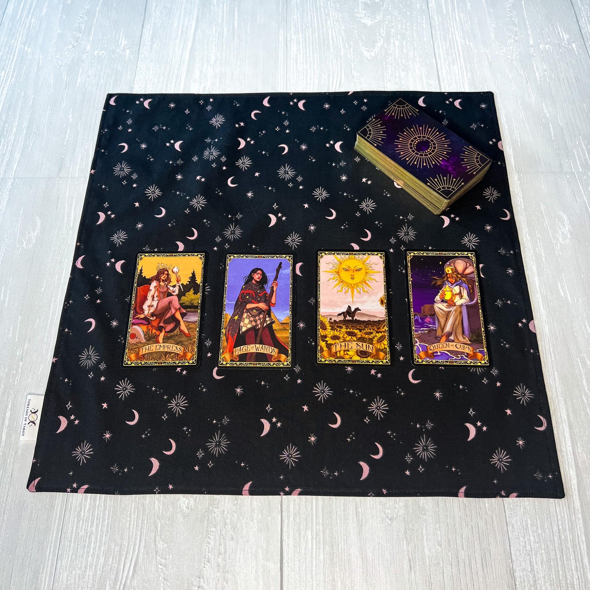 Moon & Star Tarot Cloth, 17"x17" Purple Black Altar Cloth, Tarot Reading Supplies and Accessories, Rune Casting Cloth, Tarot Reader Gift