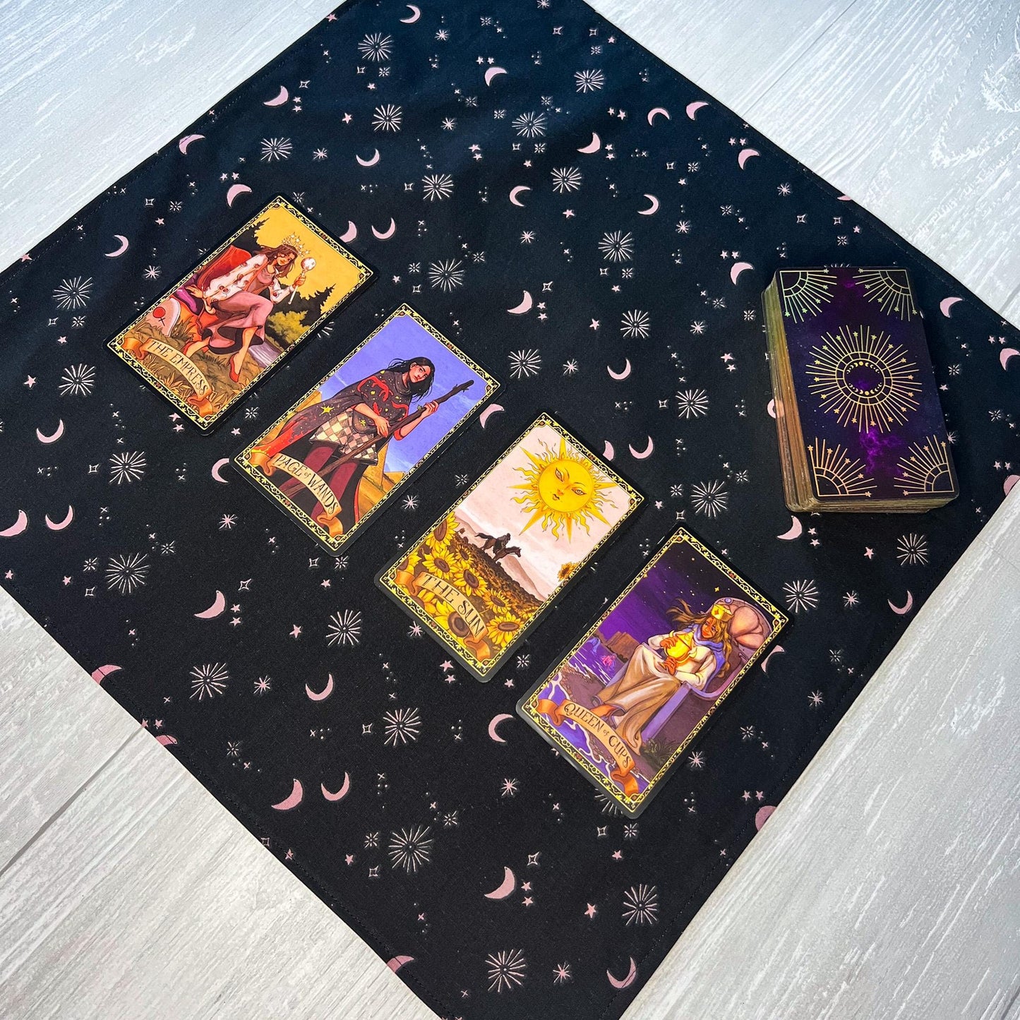 Moon & Star Tarot Cloth, 17"x17" Purple Black Altar Cloth, Tarot Reading Supplies and Accessories, Rune Casting Cloth, Tarot Reader Gift
