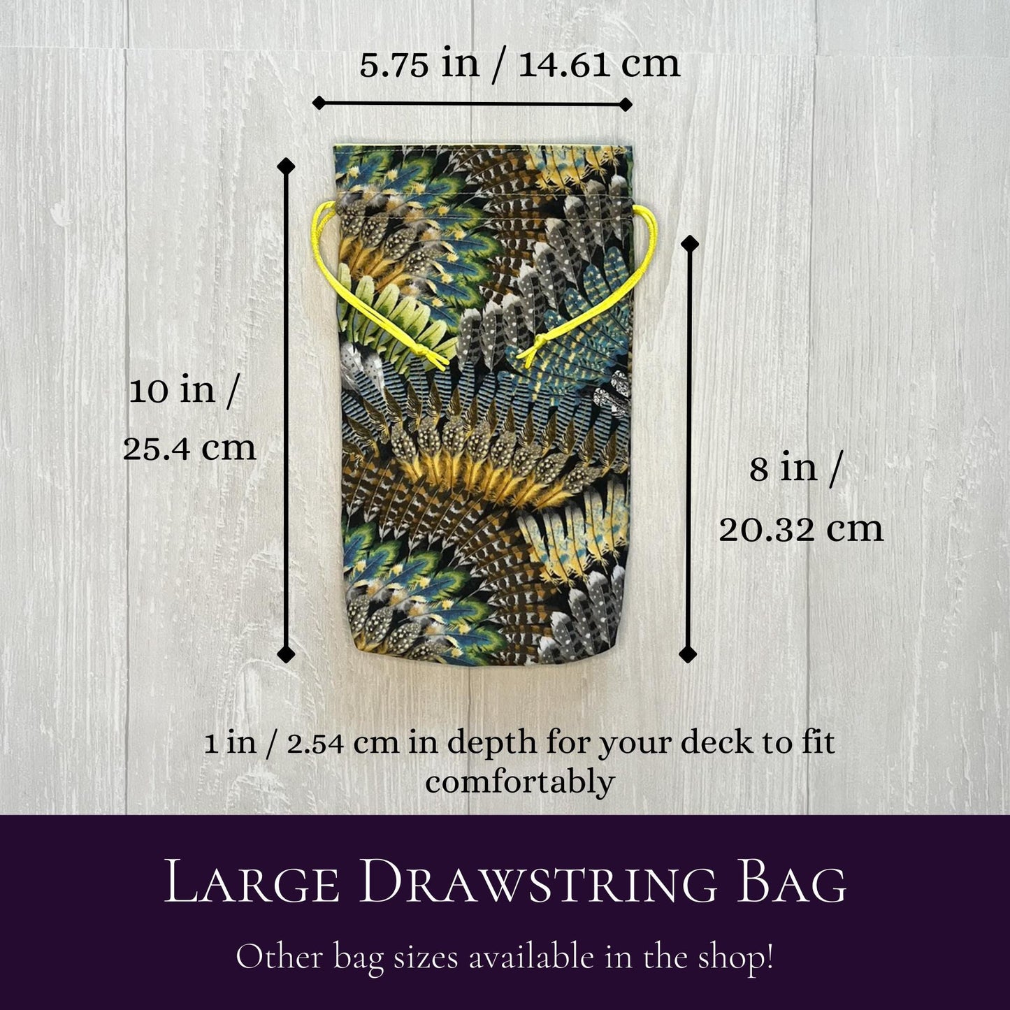 Large Feather Tarot Bag, Yellow Lined Drawstring Pouch, Tarot Deck Storage Holder, Pagan Witchcraft Wiccan Divination Tools Gifts & Supplies