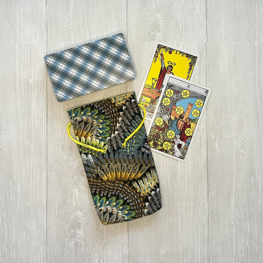 Large Feather Tarot Bag, Yellow Lined Drawstring Pouch, Tarot Deck Storage Holder, Pagan Witchcraft Wiccan Divination Tools Gifts & Supplies