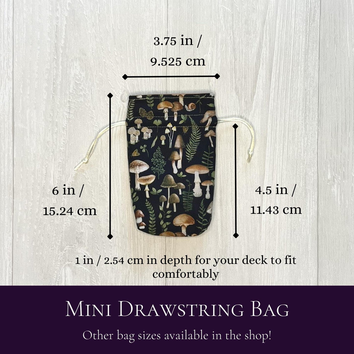Mini Mushroom Tarot Deck Bag, Drawstring Pouch, Pocket Tarot, Dice Rune Crystal Bag, Witchcraft & Wiccan Supplies Gift, Divination Tools