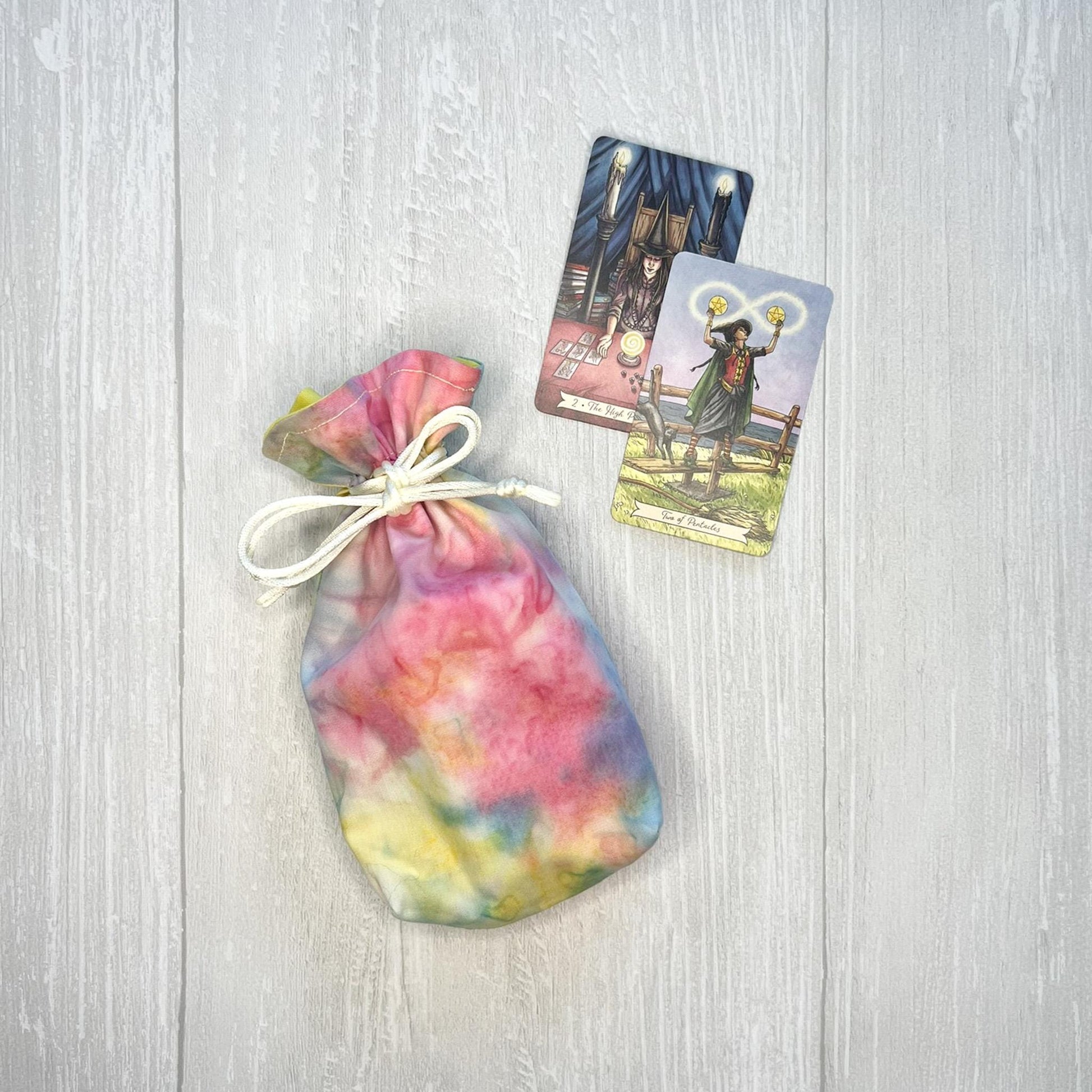 Mini Tie Dye Tarot Bag, Drawstring Pouch, Tarot Deck Storage Holder, Pocket Tarot, Pagan Witchcraft Wiccan Divination Tools Gifts & Supplies