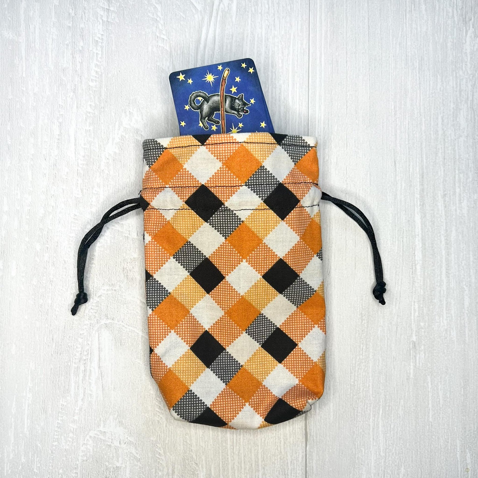 Mini Checkered Tarot Deck Bag, Drawstring Pouch, Pocket Tarot, Dice Rune Crystal Bag, Witchcraft & Wiccan Supplies Gift, Divination Tools