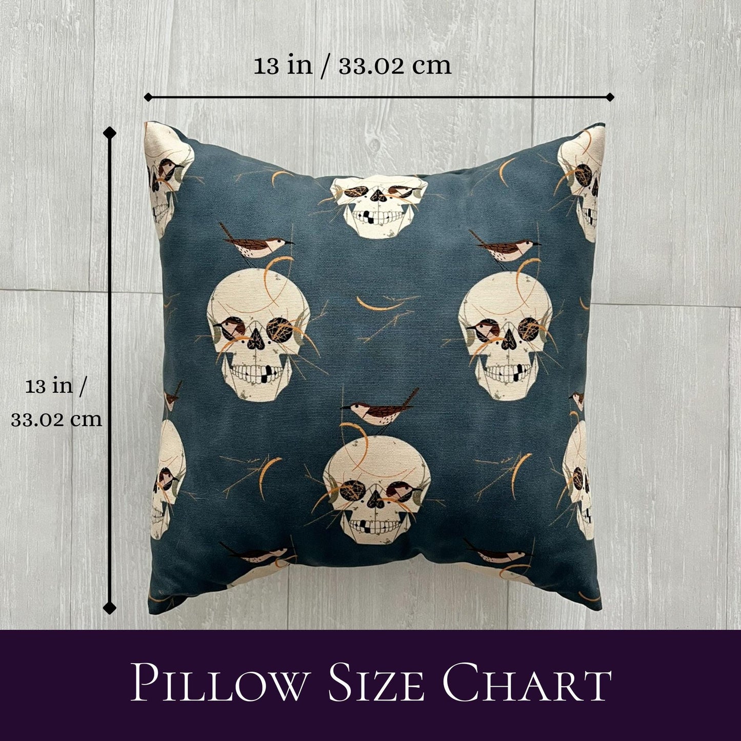 Witchy Skull Throw Pillow, Accent Pillow Case & Insert, Halloween Home Decor, 13x13 Handmade Pillow Cover