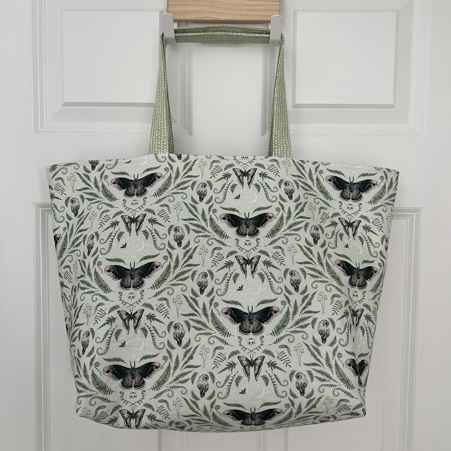 Mint Green Lunar Moth Tote Bag With Pockets, Shoulder Bag, Witchy Tarot Tote Bag, Overnight Tote Bag, Witch Bag