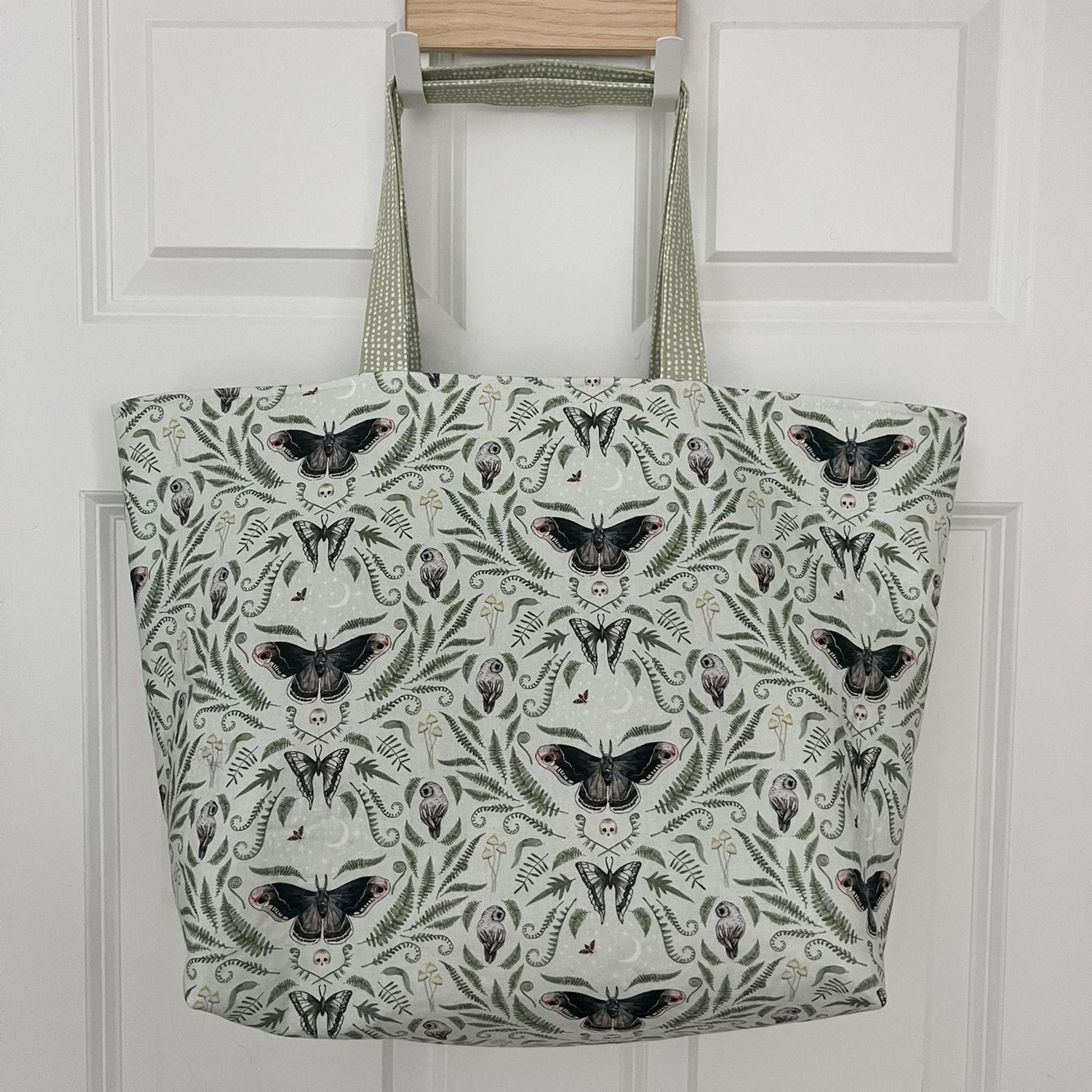 Mint Green Lunar Moth Tote Bag With Pockets, Shoulder Bag, Witchy Tarot Tote Bag, Overnight Tote Bag, Witch Bag