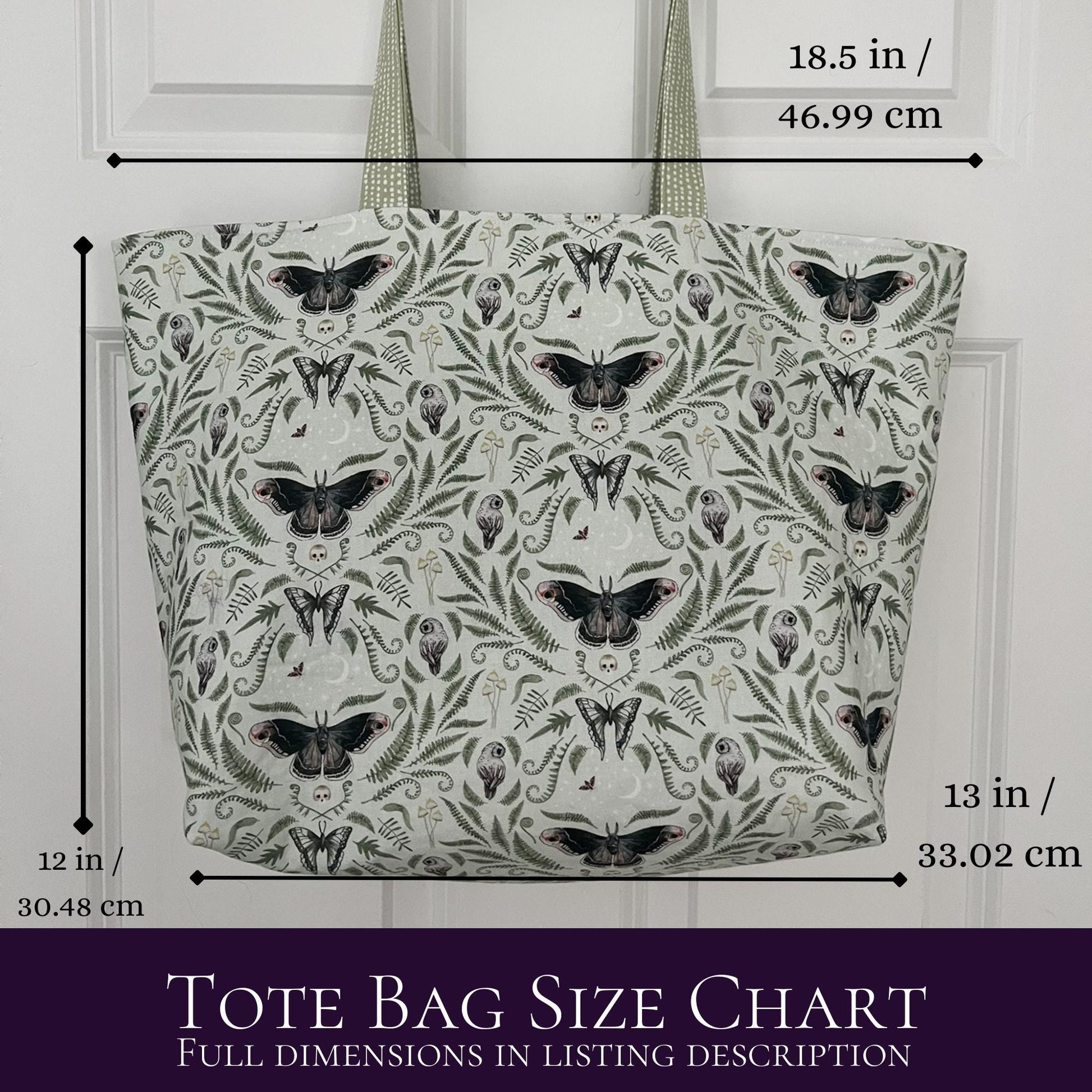Mint Green Lunar Moth Tote Bag With Pockets, Shoulder Bag, Witchy Tarot Tote Bag, Overnight Tote Bag, Witch Bag