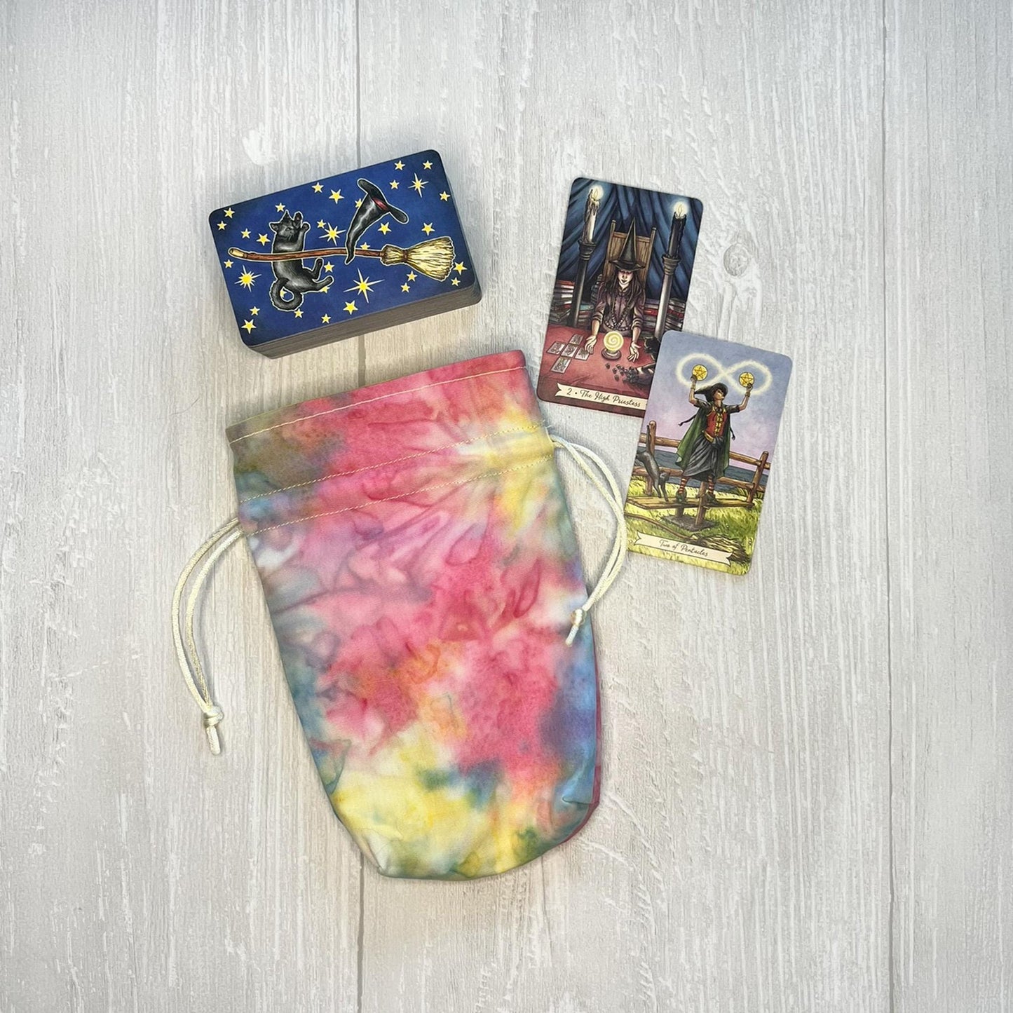 Mini Tie Dye Tarot Bag, Drawstring Pouch, Tarot Deck Storage Holder, Pocket Tarot, Pagan Witchcraft Wiccan Divination Tools Gifts & Supplies