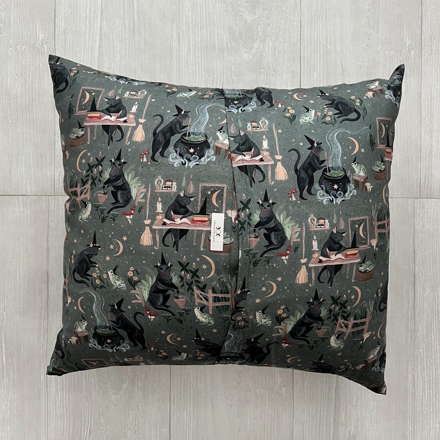 Witchy Throw Pillow, Witchy Black Cat Pillow Case & Insert, Halloween Home Decor, 18x18 Handmade Pillow Cover