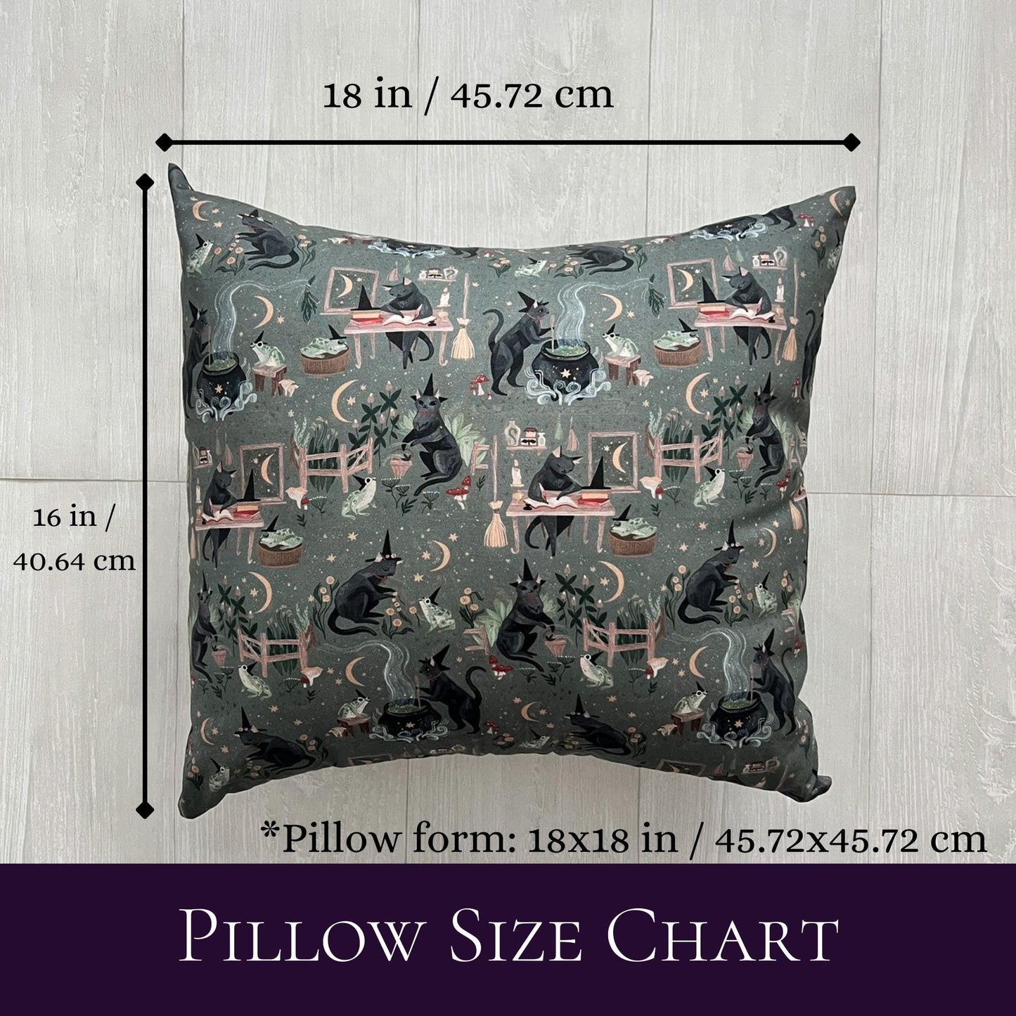 Witchy Throw Pillow, Witchy Black Cat Pillow Case & Insert, Halloween Home Decor, 18x18 Handmade Pillow Cover