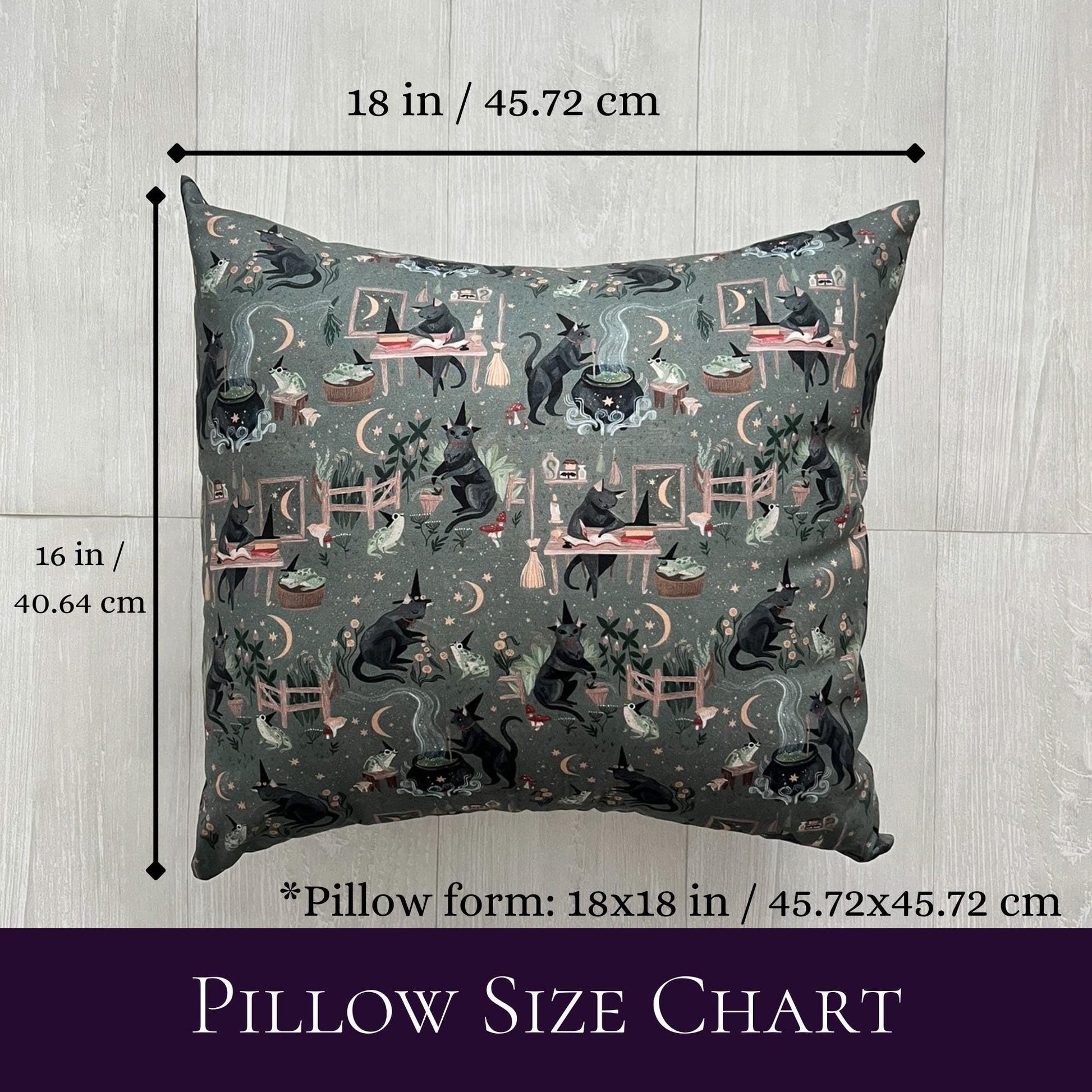 Witchy Throw Pillow, Witchy Black Cat Pillow Case & Insert, Halloween Home Decor, 18x18 Handmade Pillow Cover