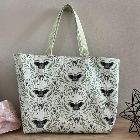 Mint Green Lunar Moth Tote Bag With Pockets, Shoulder Bag, Witchy Tarot Tote Bag, Overnight Tote Bag, Witch Bag