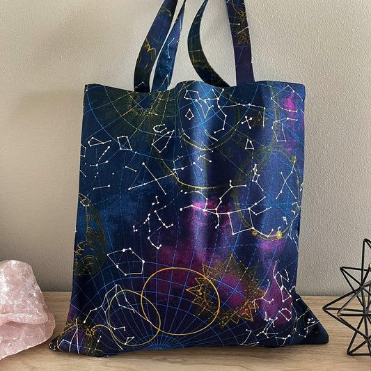 Galactic Canvas Tote Bag, Shoulder Bag, Witchy Tarot Tote Bag, Overnight Tote Bag, Witch Bag