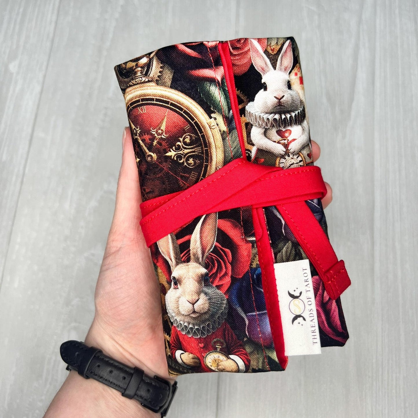 Customizable Wonderland Tarot Wrap, Alice's Adventures in Wonderland Tarot Bag, Cat White Rabbit Tarot Deck Wrap
