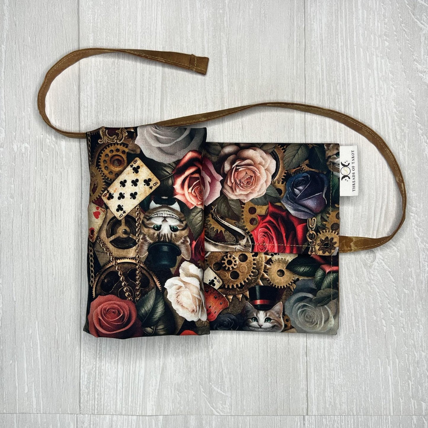 Customizable Wonderland Tarot Wrap, Alice's Adventures in Wonderland Tarot Bag, Cat White Rabbit Tarot Deck Wrap