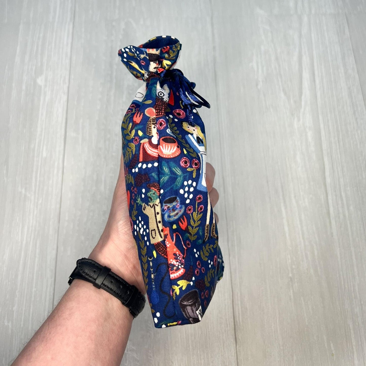 Alice's Adventures in Wonderland Tarot Bag, Wonderland Tarot Deck Bag, Cat White Rabbit Tarot, Navy Blue Tarot Bag
