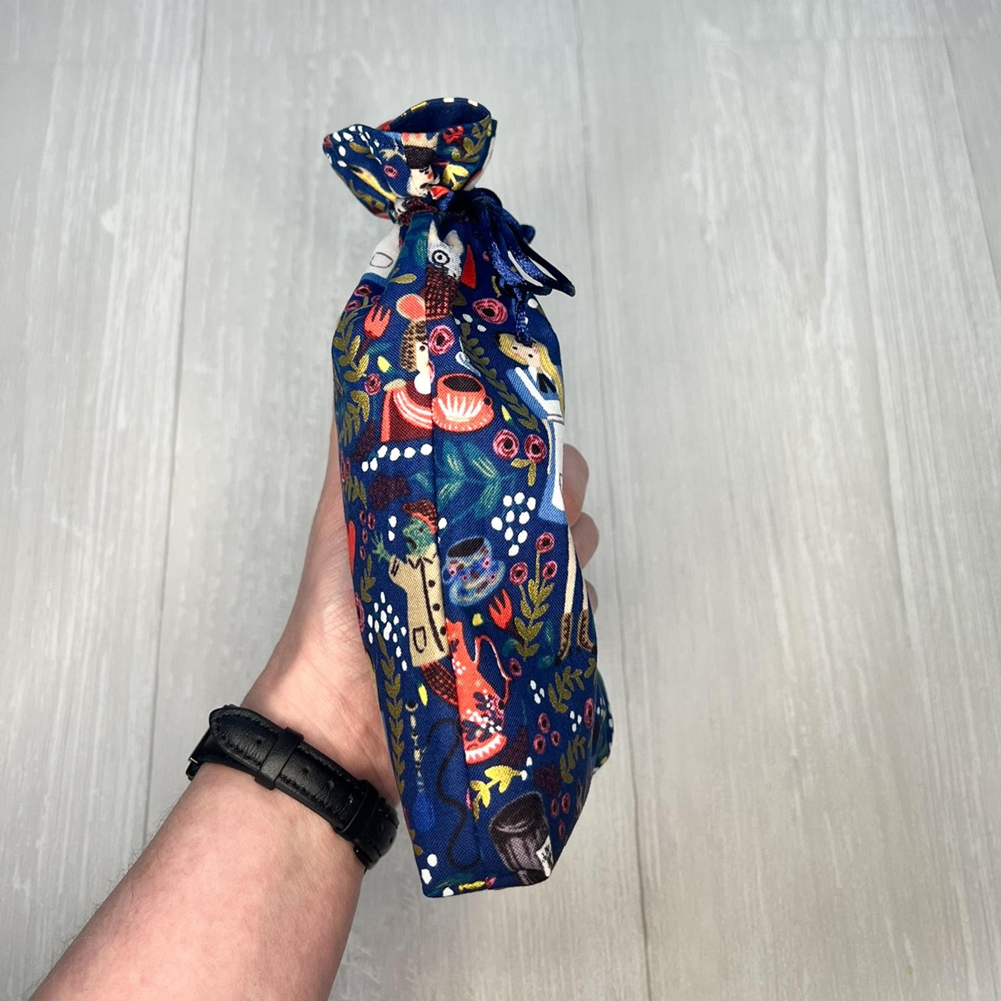 Alice's Adventures in Wonderland Tarot Bag, Wonderland Tarot Deck Bag, Cat White Rabbit Tarot, Navy Blue Tarot Bag
