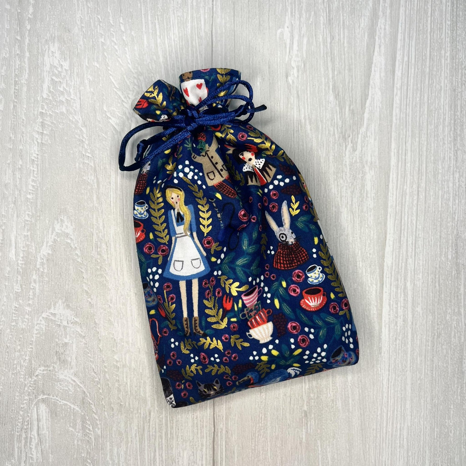 Alice's Adventures in Wonderland Tarot Bag, Wonderland Tarot Deck Bag, Cat White Rabbit Tarot, Navy Blue Tarot Bag