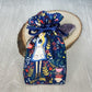 Mini Alice's Adventures in Wonderland Tarot Bag, Wonderland Tarot Deck Bag, Cat White Rabbit Pocket Tarot Bag, Navy Blue Trinket Dice Bag