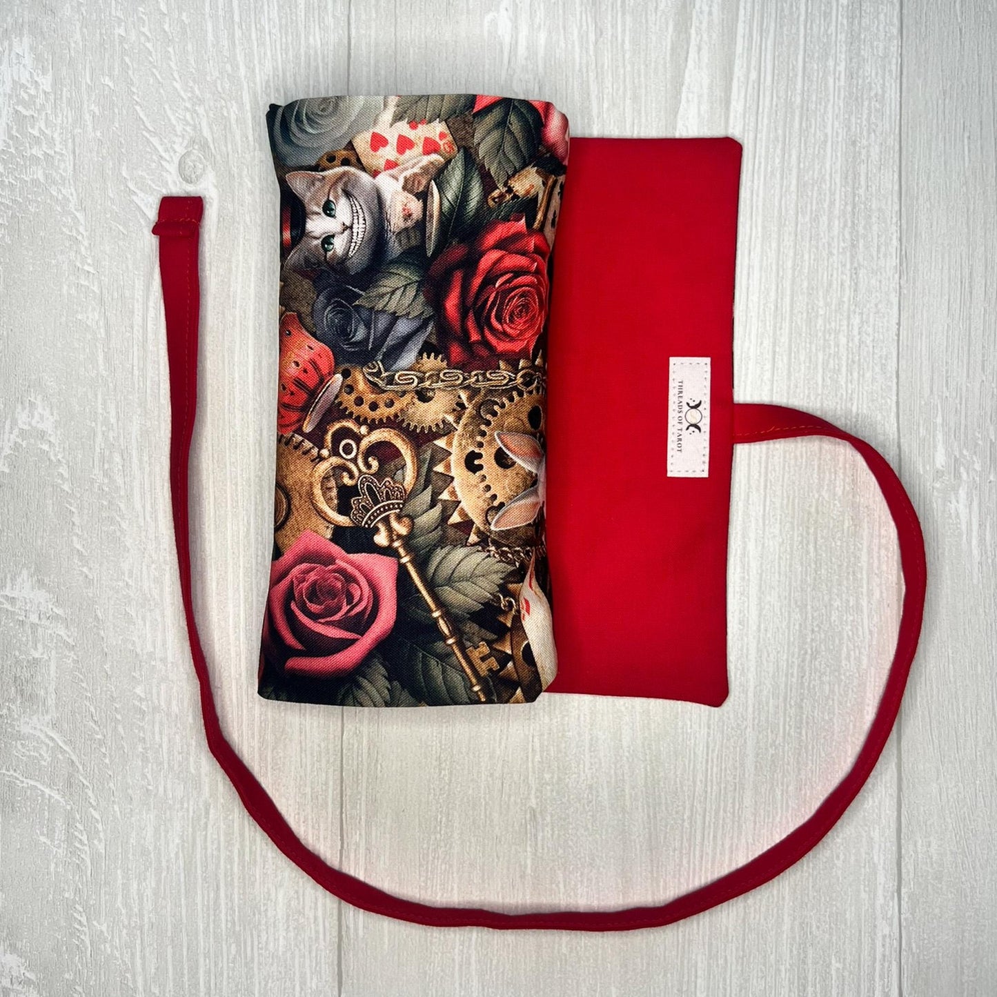 Customizable Wonderland Tarot Wrap Pouch, Alice's Adventures in Wonderland Tarot Bag, Cat White Rabbit Tarot Deck Wrap