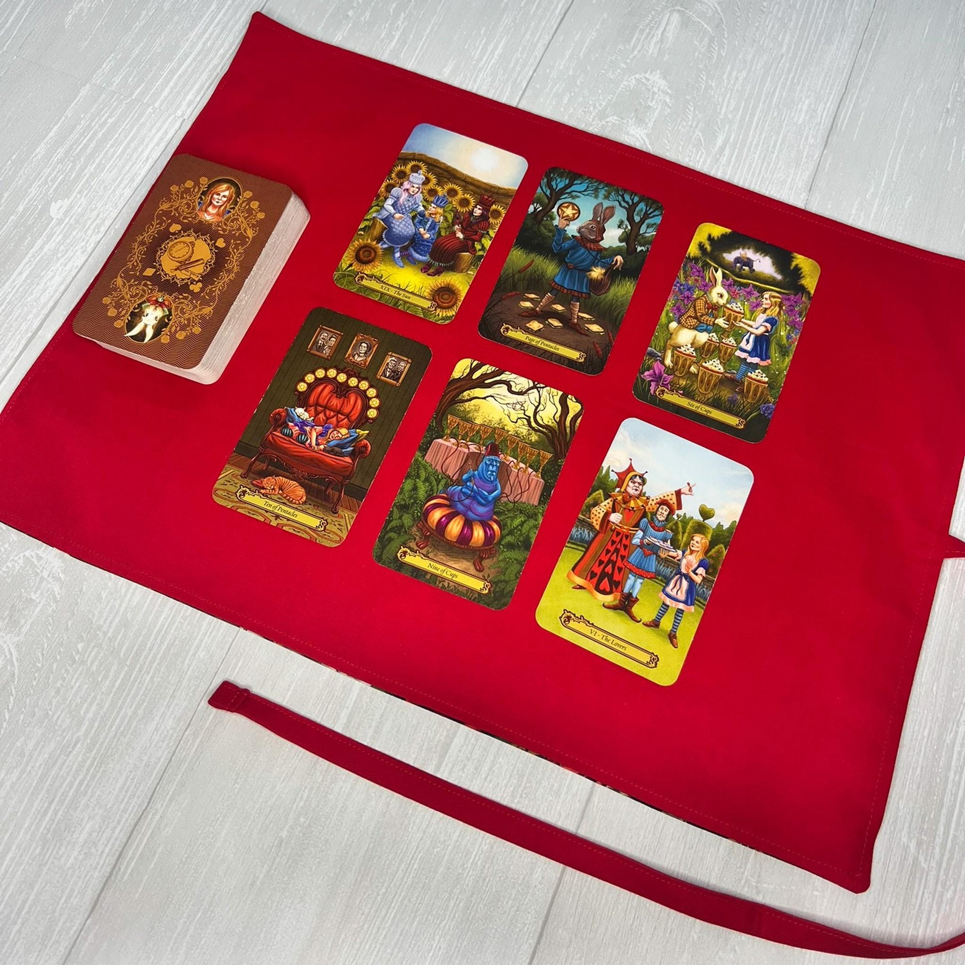 Customizable Wonderland Tarot Wrap, Alice's Adventures in Wonderland Tarot Bag, Cat White Rabbit Tarot Deck Wrap