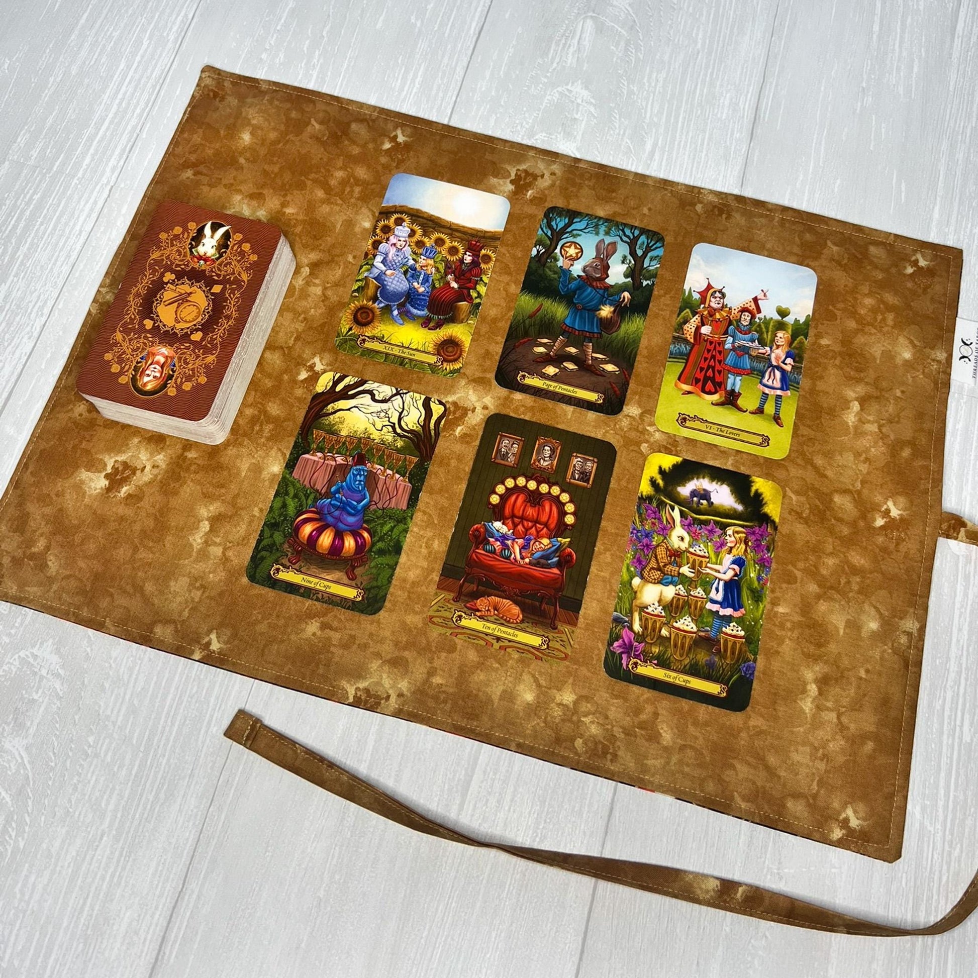 Customizable Wonderland Tarot Wrap, Alice's Adventures in Wonderland Tarot Bag, Cat White Rabbit Tarot Deck Wrap