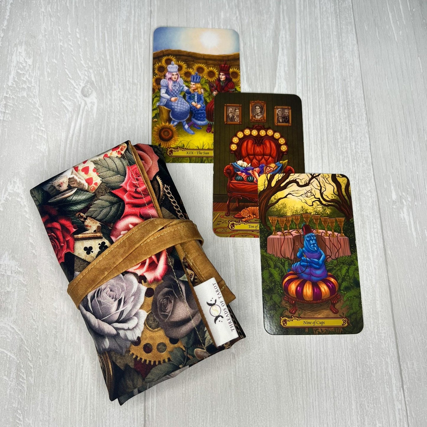 Customizable Wonderland Tarot Wrap, Alice's Adventures in Wonderland Tarot Bag, Cat White Rabbit Tarot Deck Wrap