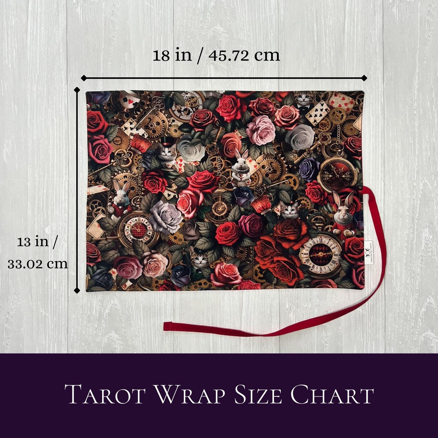 Customizable Wonderland Tarot Wrap, Alice's Adventures in Wonderland Tarot Bag, Cat White Rabbit Tarot Deck Wrap