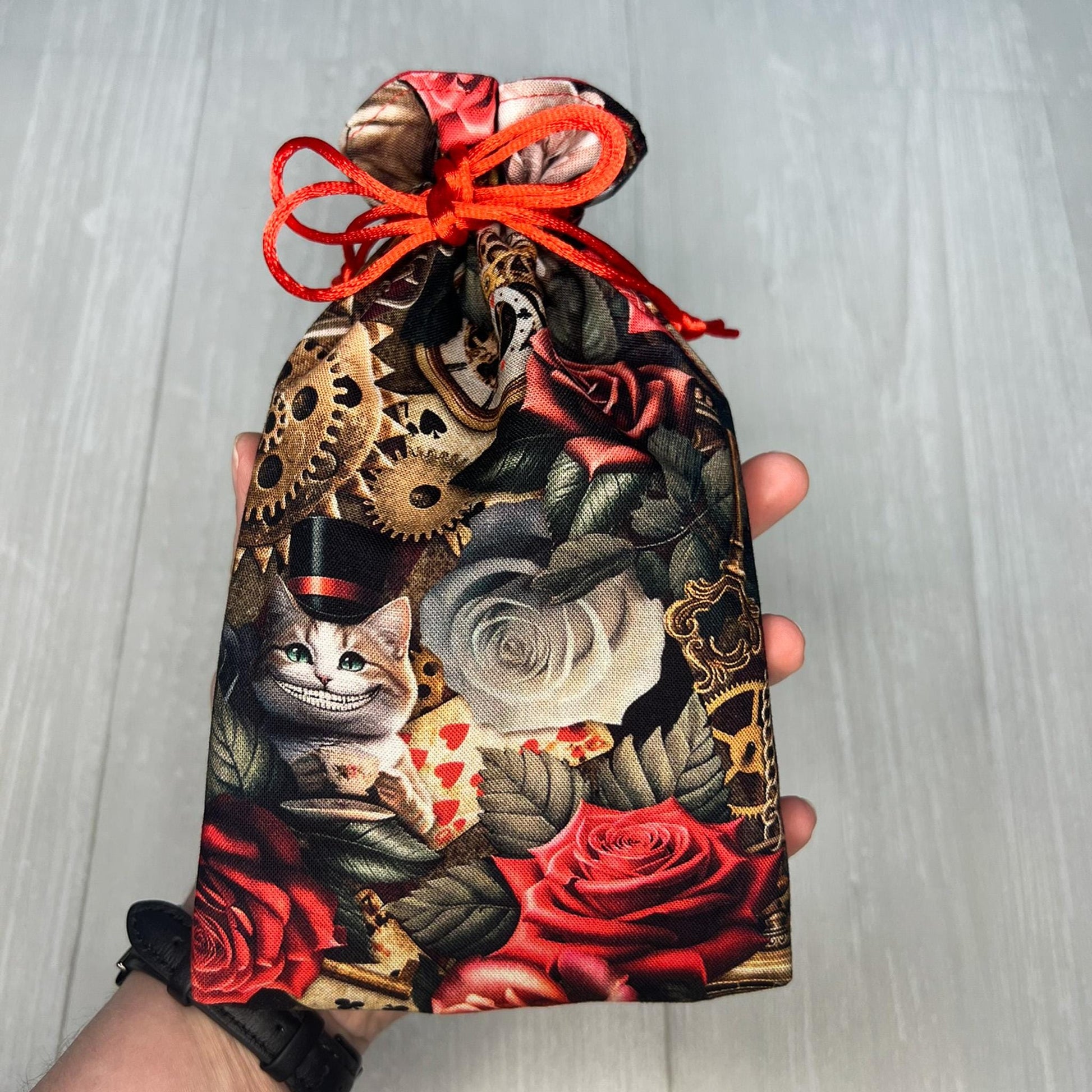 Wonderland Tarot Deck Bag, Alice's Adventures in Wonderland Tarot Bag, Cat White Rabbit Tarot, Red Tarot Pouch