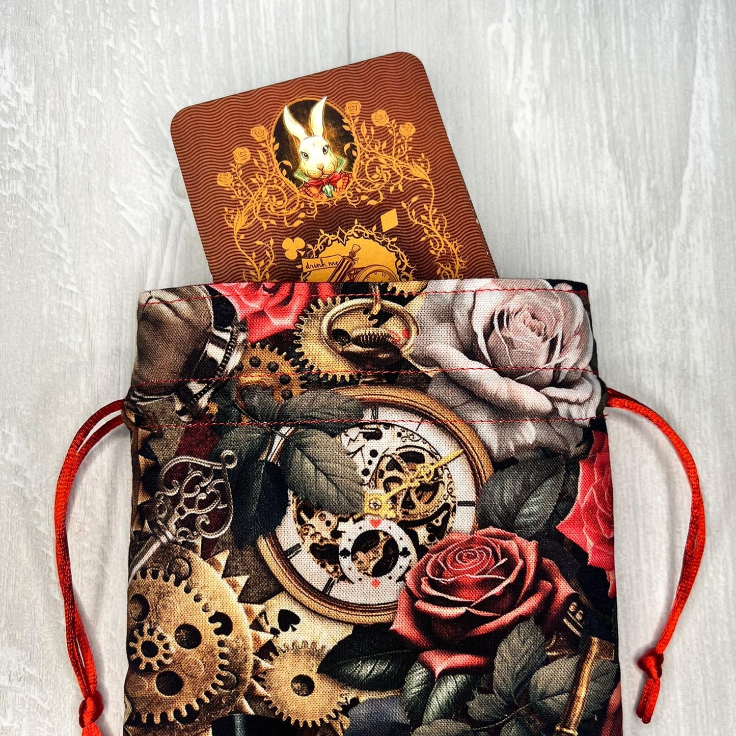 Wonderland Tarot Deck Bag, Alice's Adventures in Wonderland Tarot Bag, Cat White Rabbit Tarot, Red Tarot Pouch