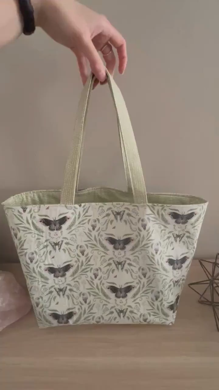 Mint Green Lunar Moth Tote Bag With Pockets, Shoulder Bag, Witchy Tarot Tote Bag, Overnight Tote Bag, Witch Bag
