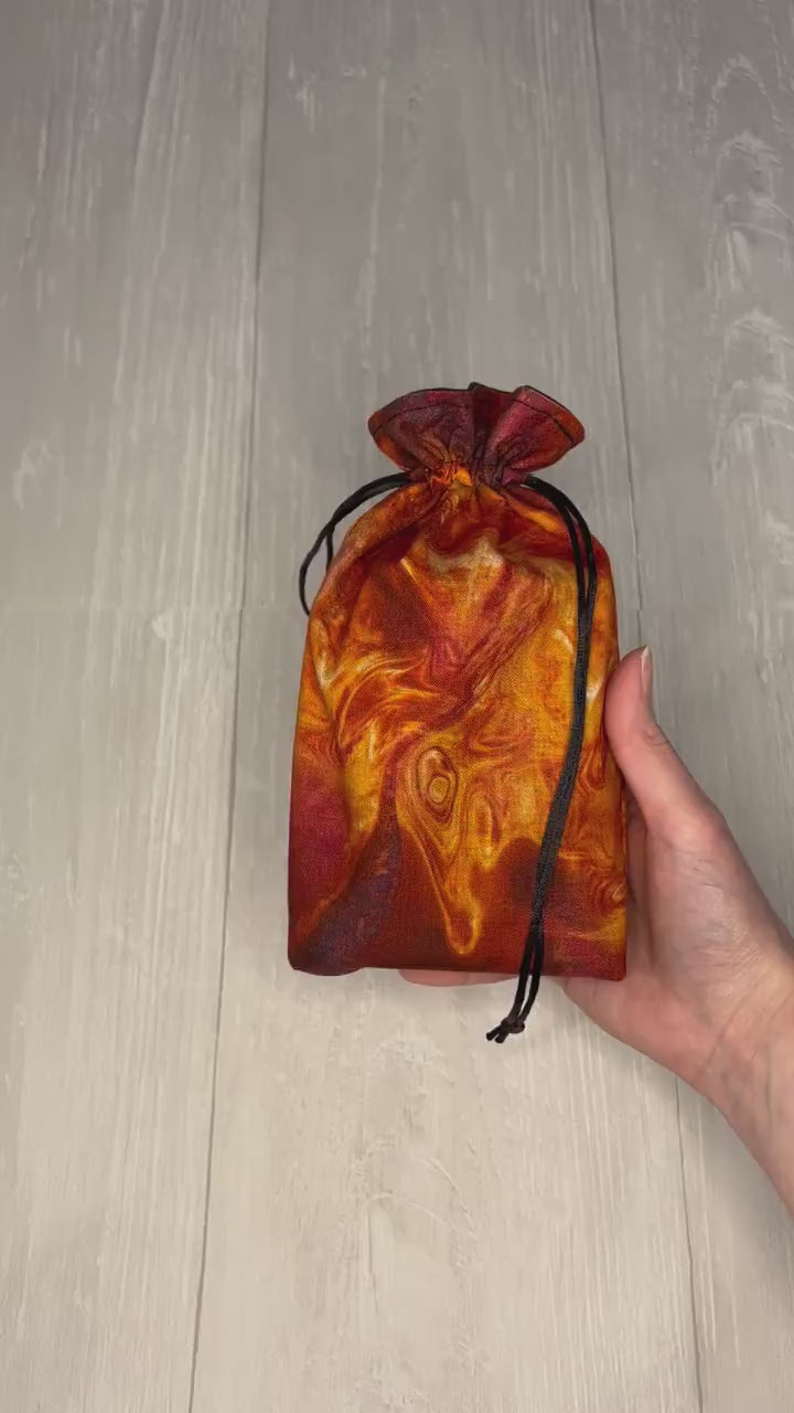 Orange Fiery Tarot Bag, Lined Drawstring Pouch, Tarot Deck Storage Holder, Pagan Witchcraft Wiccan Divination Tools Gifts & Supplies