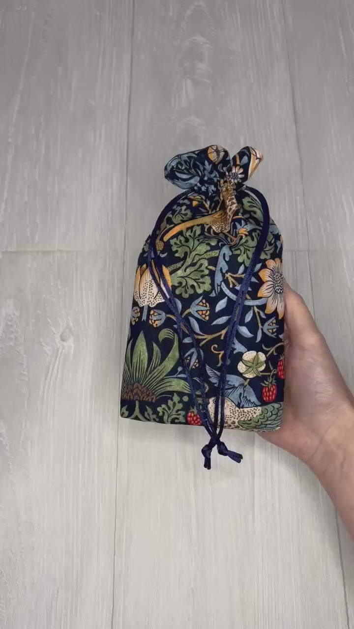 Floral & Bird Tarot Bag, William Morris Drawstring Pouch, Tarot Deck Storage Holder, Pagan Witchcraft Wiccan Divination Tool Gifts Supplies